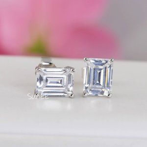 3ctw Emerald Diamond Cut Stud Earrings New